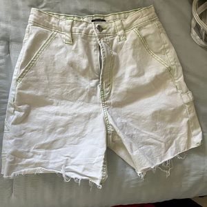 White Cargo Shorts Green Stitching